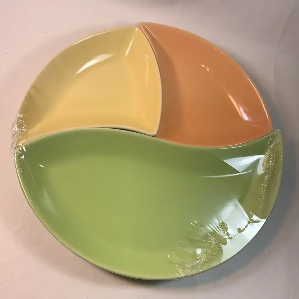 Citrus Round 3 Separate Piece Melamine Serving Set Orange Green Yellow New